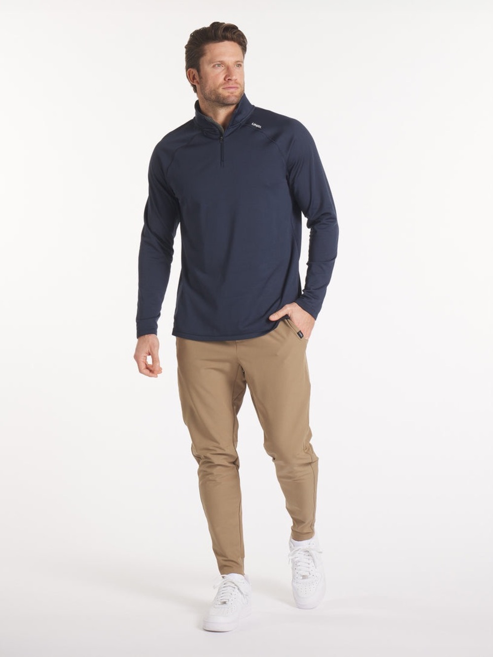 UNRL Men's Elite Navy Quarter-Zip Long Sleeve Shirt Medium